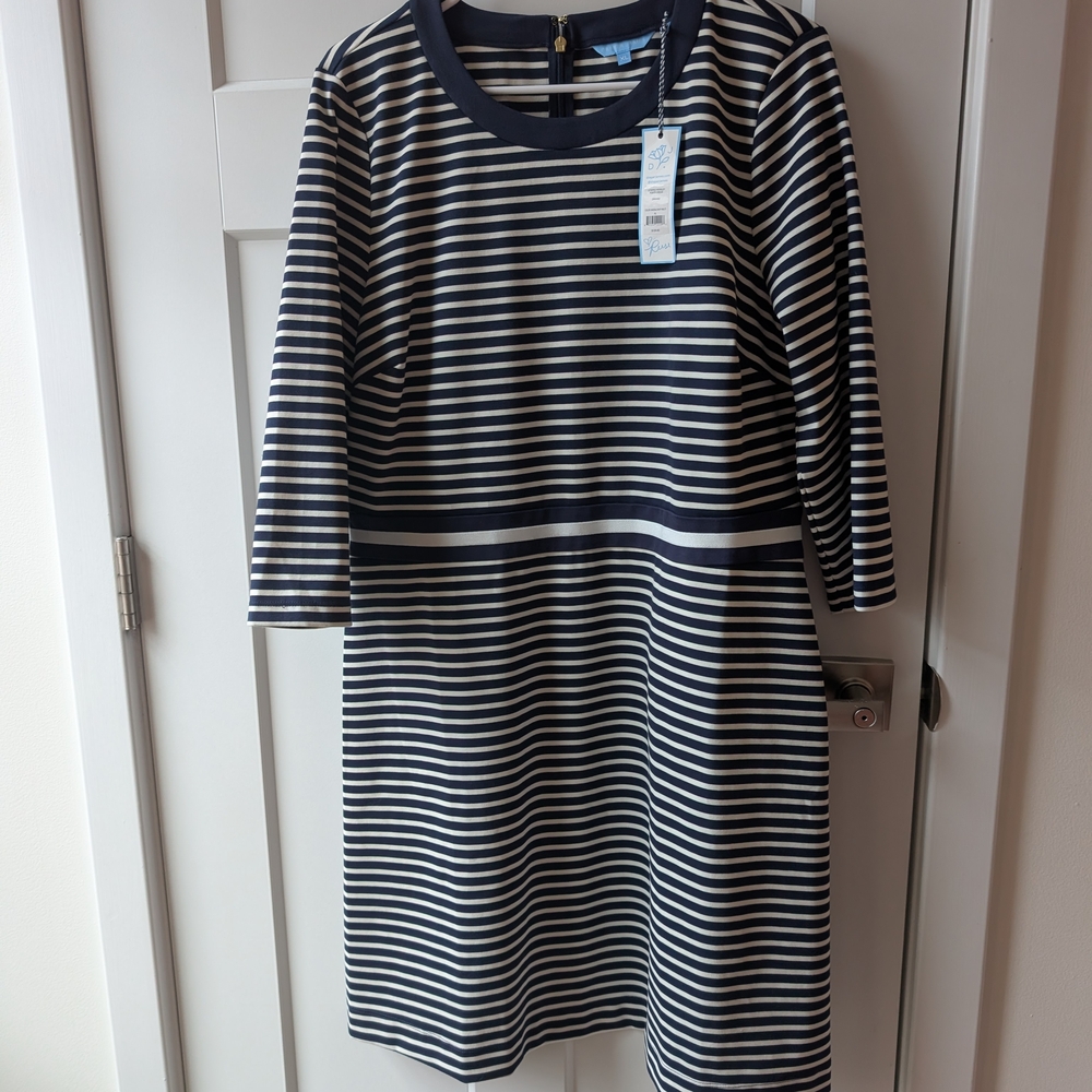 Draper James Navy and White Striped Ponte Dress
